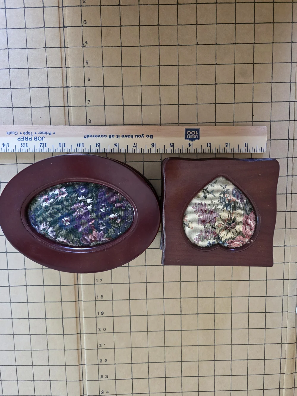 Vintage Floral Embroidered Wooden Jewelry 2 Box Set  Velvet Lined Needlepoint